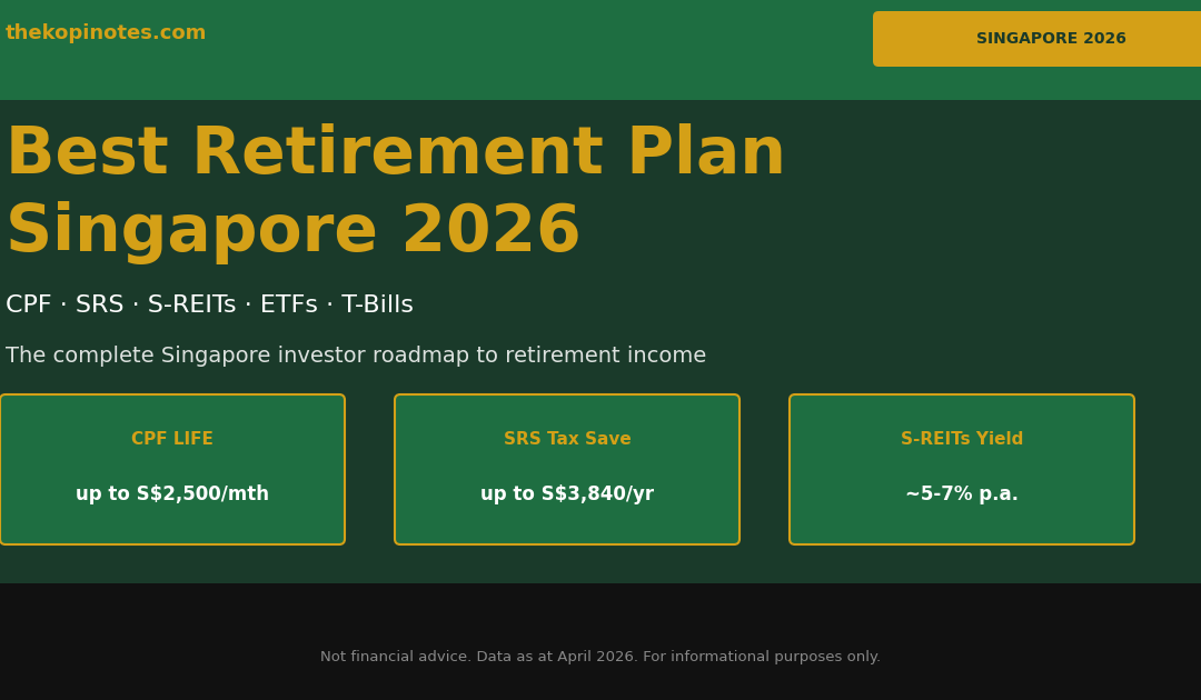 Best Retirement Plan Singapore 2026: CPF, SRS, S-REITs & ETFs Guide