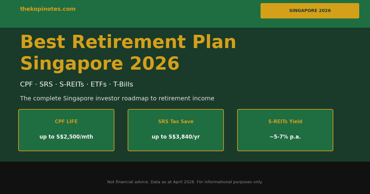Best Retirement Plan Singapore 2026: CPF, SRS, S-REITs & ETFs — The Complete Investor Roadmap