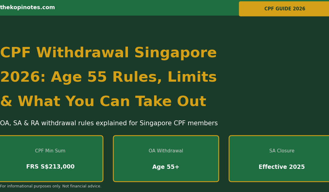 CPF Withdrawal Singapore 2026 Guide