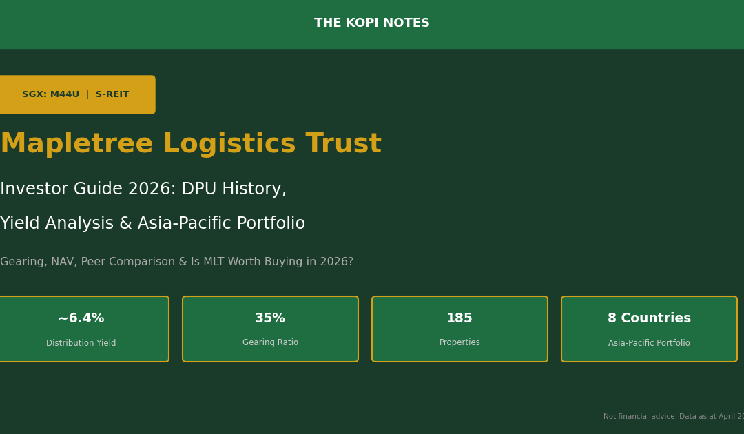 Mapletree Logistics Trust MLT investor guide 2026 Singapore REIT yield analysis
