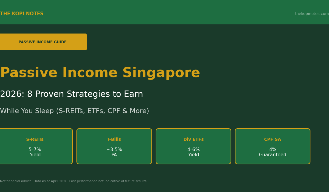 Passive Income Singapore 2026 Guide - S-REITs, ETFs, CPF strategies