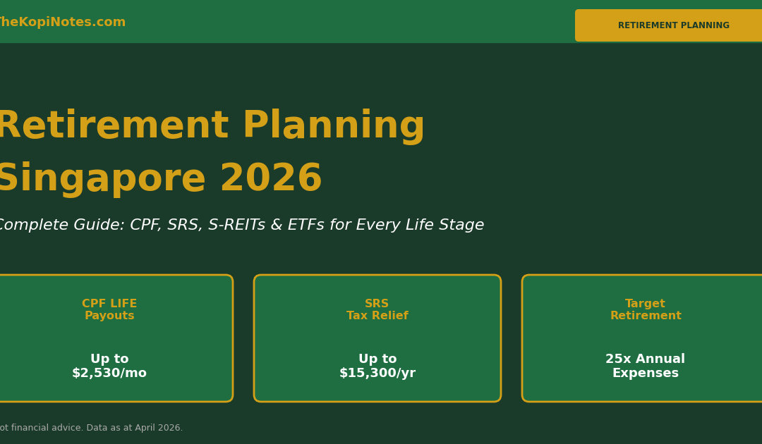 Retirement Planning Singapore 2026 – CPF, SRS, S-REITs & ETFs complete guide