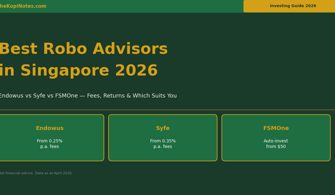 Best Robo Advisors Singapore 2026 - Endowus vs Syfe vs FSMOne comparison