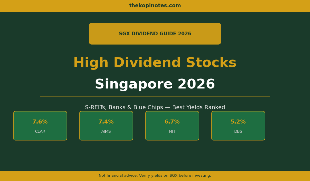 High Dividend Stocks Singapore 2026 — S-REITs and blue chips ranked by yield