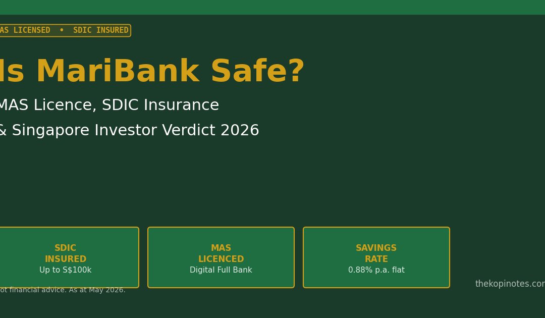 Is MariBank Safe Singapore 2026 — MAS Licensed SDIC Insured Digital Bank