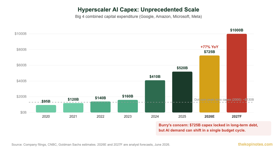 AI capex forecast chart hyperscaler spending 2020-2027 — michael burry ai bubble warning