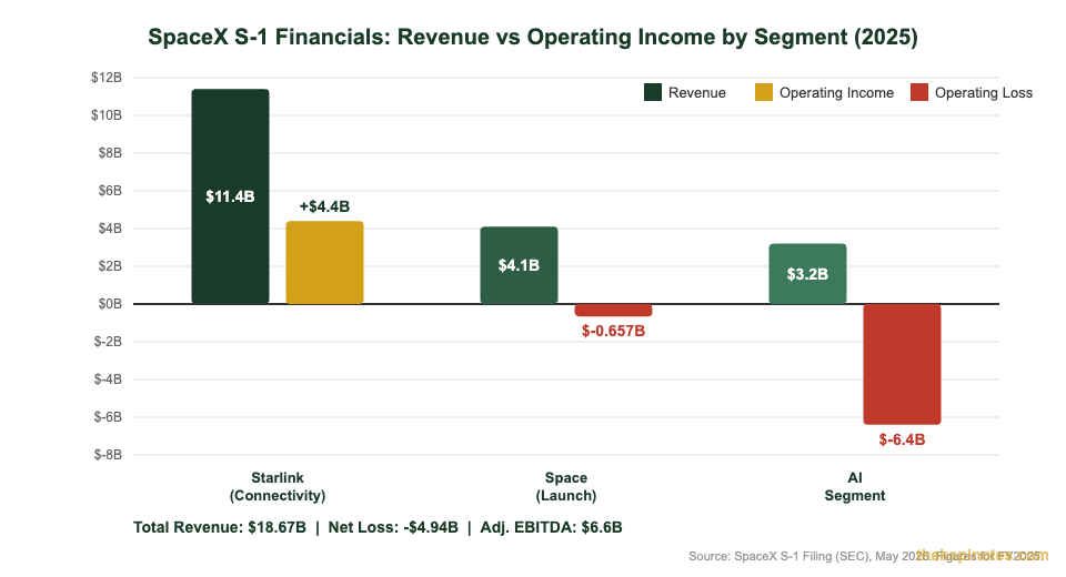 SpaceX S-1 revenue breakdown by segment chart for Singapore investors