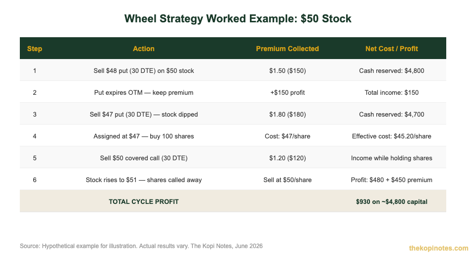Wheel strategy worked example premium income at each step