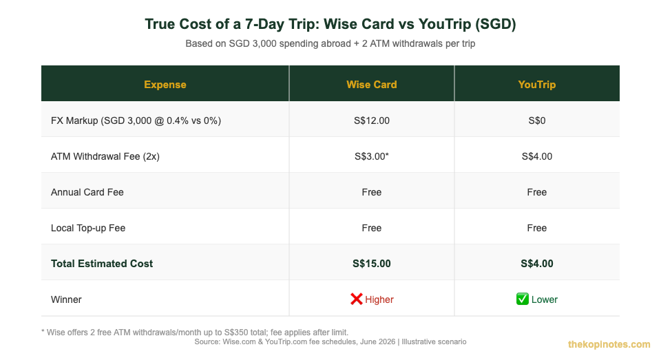 Wise Card vs YouTrip true trip cost comparison for Singapore travellers 2026