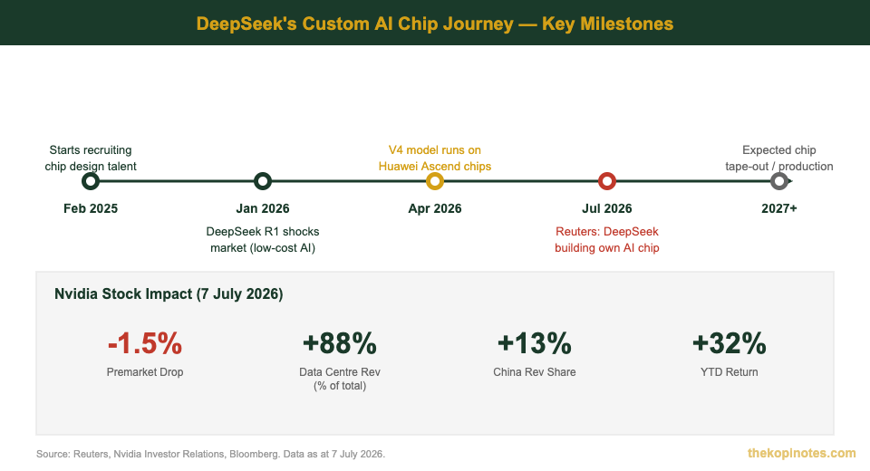 DeepSeek AI chip development timeline and Nvidia stock impact chart for Singapore investors