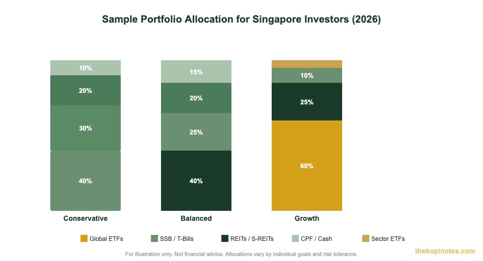 Sample portfolio allocation for Singapore investors 2026 — conservative balanced growth