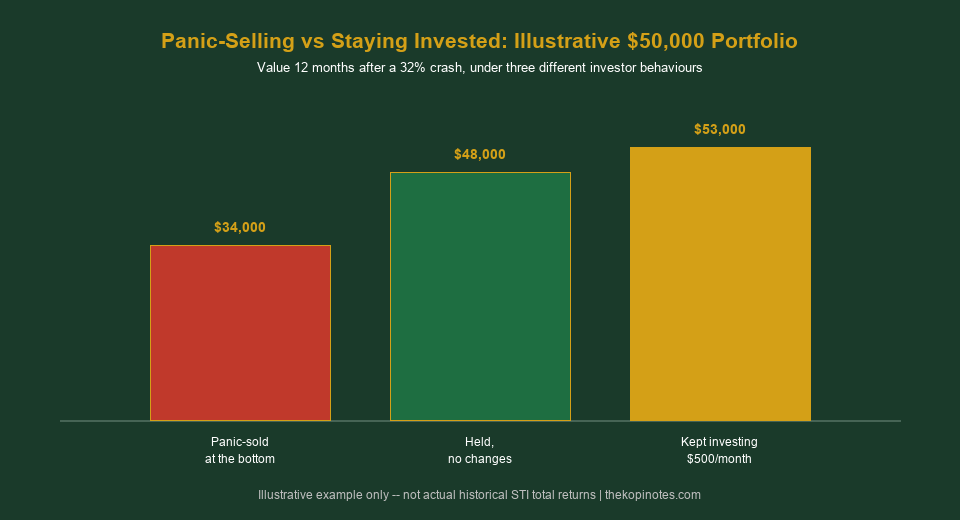 Panic selling vs staying invested illustrative 50000 portfolio Singapore chart
