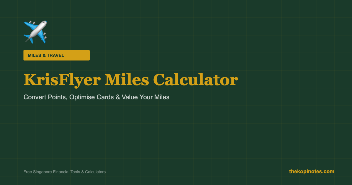 KrisFlyer Miles Calculator Singapore 2026 screenshot showing points conversion, spend optimizer, and miles value tabs