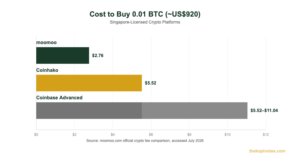 moomoo crypto BTC trading fee comparison vs Coinbase Advanced and Coinhako Singapore