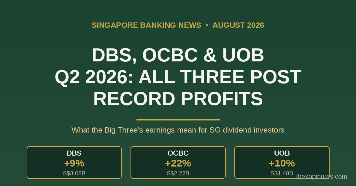 Featured graphic: DBS, OCBC and UOB Q2 2026 results — all three Singapore banks post record profits