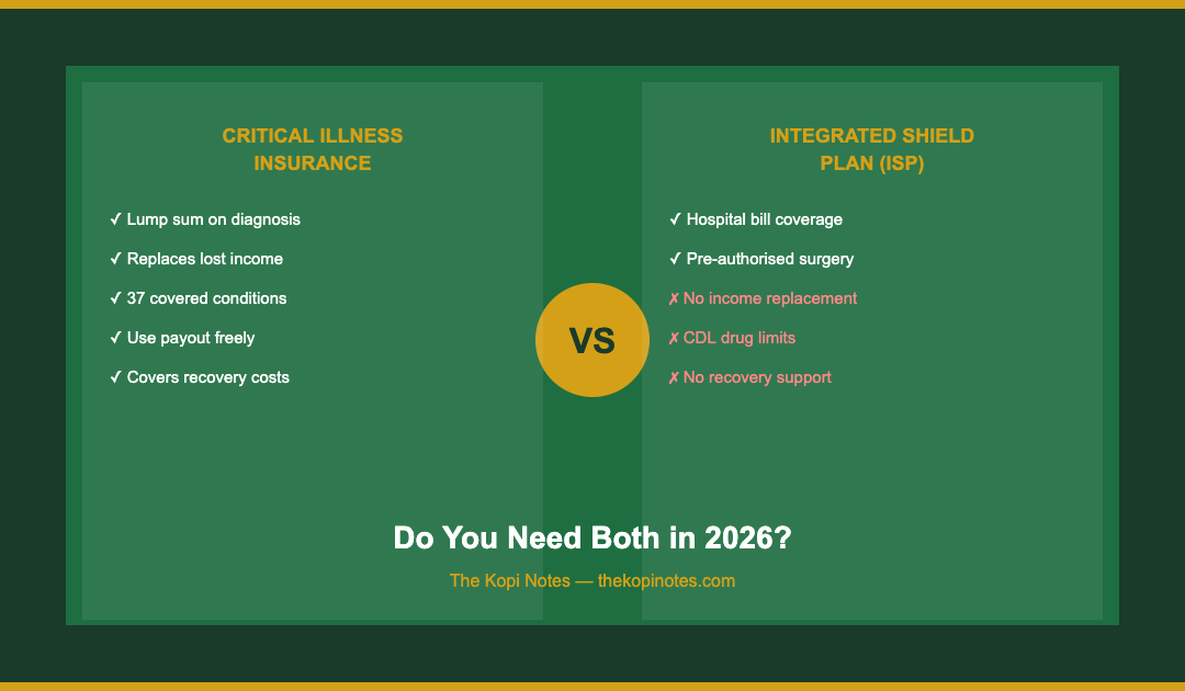 Critical Illness Insurance vs Integrated Shield Plan Singapore 2026