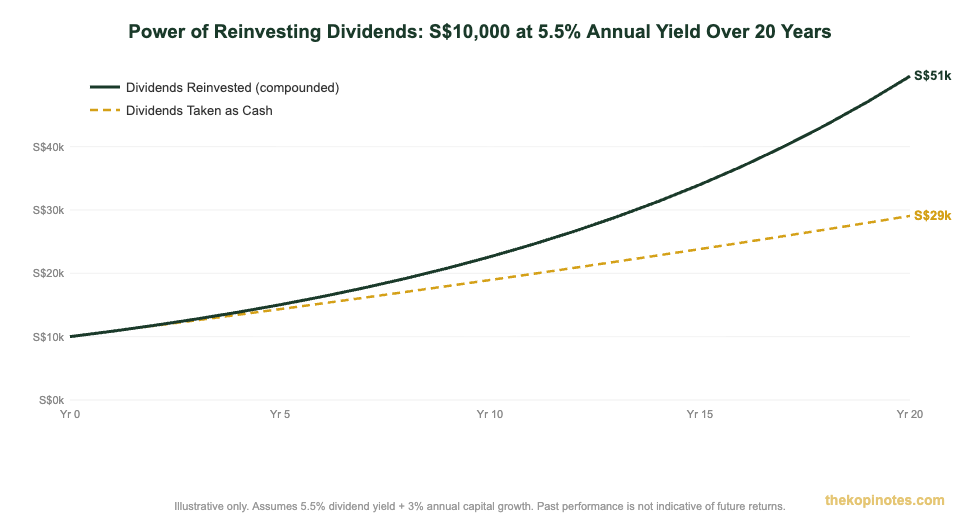 Power of reinvesting dividends: compounding growth chart for Singapore investors
