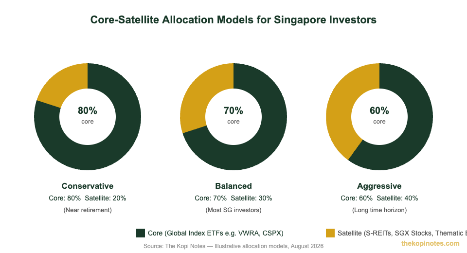 Core-satellite investing allocation models for Singapore investors — conservative balanced aggressive