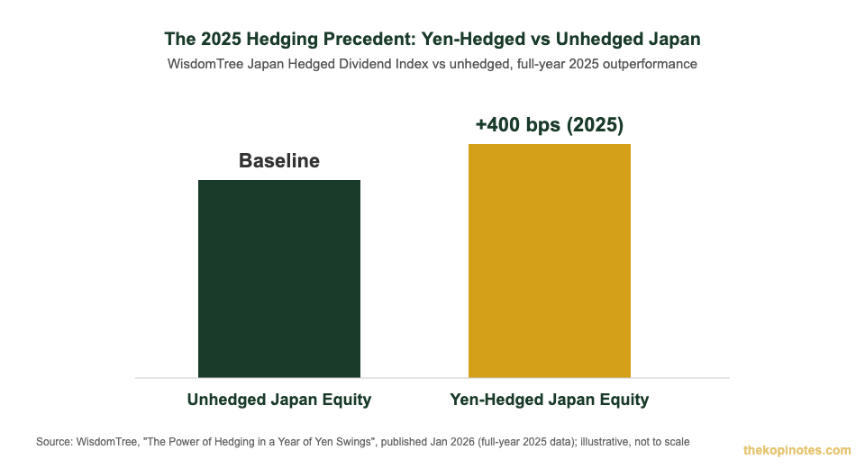 Yen-hedged vs unhedged Japan ETF performance chart for Singapore investors: 2025 hedging precedent