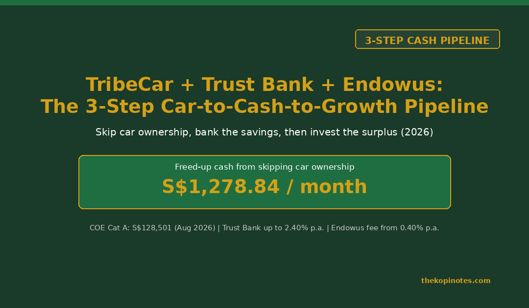 TribeCar + Trust Bank + Endowus: The 3-Step Car-to-Cash-to-Growth Pipeline (2026) — The Kopi Notes