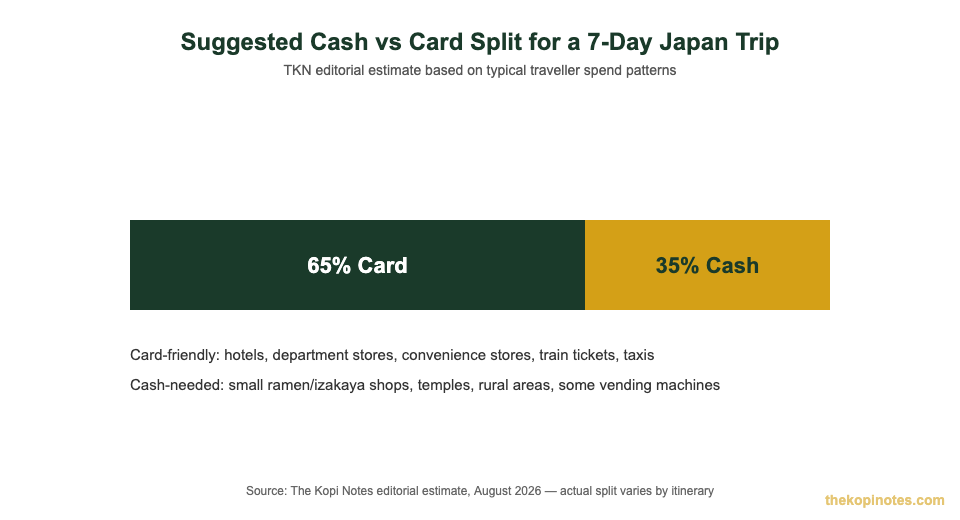Suggested cash versus card spending split for Japan travel using YouTrip card chart