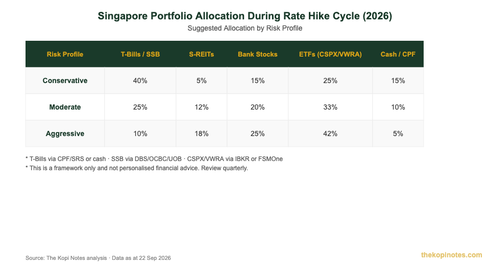 Singapore portfolio allocation during rate hike cycle 2026 by risk profile chart