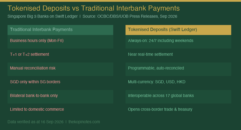 Tokenised Deposits vs Traditional Interbank Payments comparison chart
