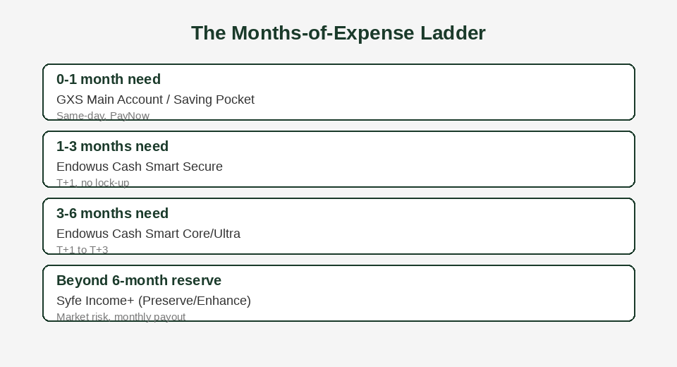 Months of expense ladder mapped to GXS, Endowus and Syfe