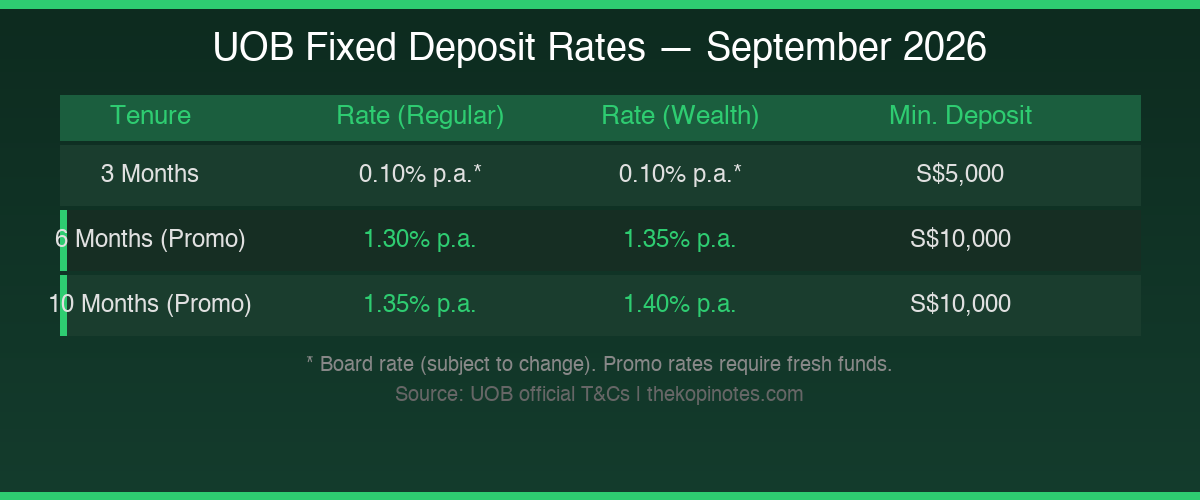 UOB Fixed Deposit Rate Table September 2026
