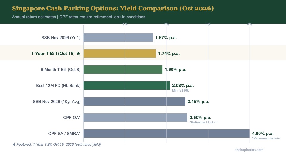 Singapore T-bill vs FD vs SSB vs CPF yield comparison chart October 2026