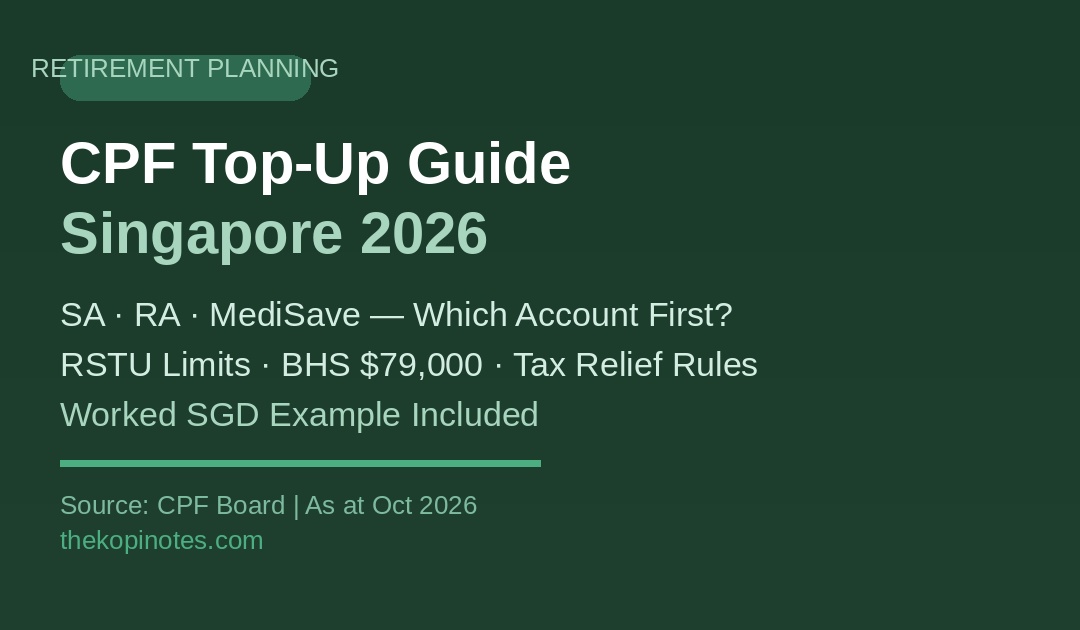 CPF Top-Up Singapore 2026: SA, RA and MediSave — Which Account and When