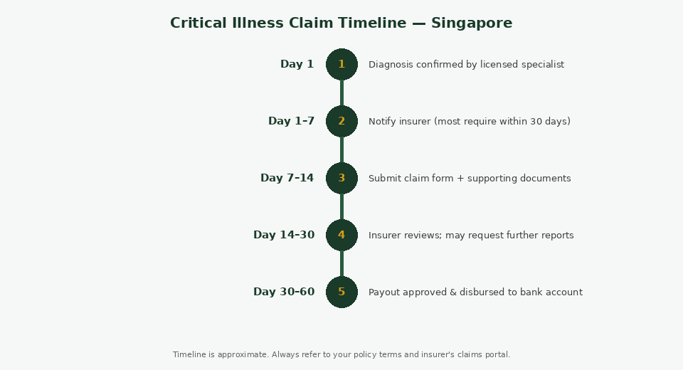 Critical illness claim timeline Singapore — step by step process diagram