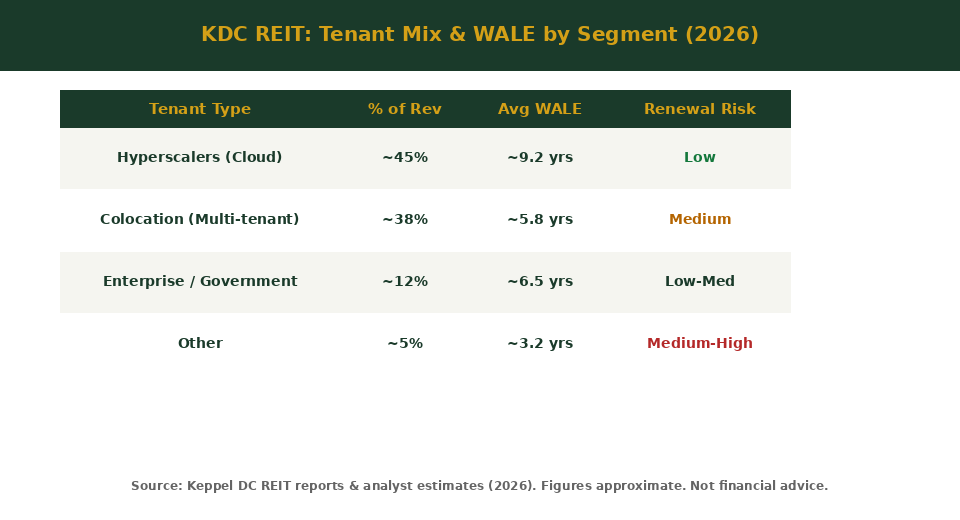Keppel DC REIT tenant mix and WALE by segment 2026 — hyperscaler vs colocation vs enterprise